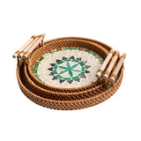 Maxbell 3 Pieces Rattan Serving Tray Woven Platter with Handles for Tea Parties Home