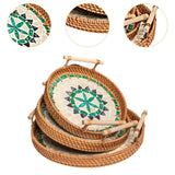 Maxbell 3 Pieces Rattan Serving Tray Woven Platter with Handles for Tea Parties Home