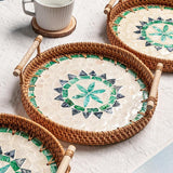Maxbell 3 Pieces Rattan Serving Tray Woven Platter with Handles for Tea Parties Home