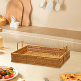 Maxbell Woven Serving Tray Portable Tea Tray Storage Tray for Snack Dinner Breakfast Large Brown