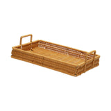 Maxbell Woven Serving Tray Portable Tea Tray Storage Tray for Snack Dinner Breakfast Small Brown