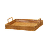 Maxbell Woven Serving Tray Portable Tea Tray Storage Tray for Snack Dinner Breakfast Small Brown