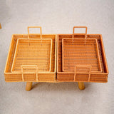 Maxbell Woven Serving Tray Portable Tea Tray Storage Tray for Snack Dinner Breakfast Small Brown