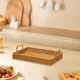 Maxbell Woven Serving Tray Portable Tea Tray Storage Tray for Snack Dinner Breakfast Small Brown
