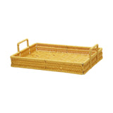Maxbell Woven Serving Tray Portable Tea Tray Storage Tray for Snack Dinner Breakfast Small Yellow