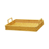 Maxbell Woven Serving Tray Portable Tea Tray Storage Tray for Snack Dinner Breakfast Small Yellow
