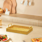 Maxbell Woven Serving Tray Portable Tea Tray Storage Tray for Snack Dinner Breakfast Small Yellow