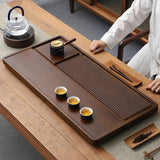 Maxbell Bamboo Tea Tray Simple Sturdy Kungfu Tea Table for Household Tea Room Office 50x28x3.5cm