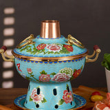 Maxbell Shabu Shabu Hot Pot Sturdy Stockpot Family Gathering Home Use Copper Hot Pot blue