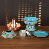 Maxbell Shabu Shabu Hot Pot Sturdy Stockpot Family Gathering Home Use Copper Hot Pot blue