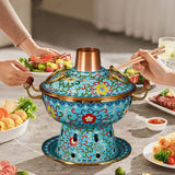 Maxbell Shabu Shabu Hot Pot Sturdy Stockpot Family Gathering Home Use Copper Hot Pot blue