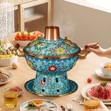 Maxbell Shabu Shabu Hot Pot Sturdy Stockpot Family Gathering Home Use Copper Hot Pot blue