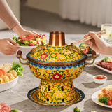 Maxbell Shabu Shabu Hot Pot Sturdy Stockpot Family Gathering Home Use Copper Hot Pot yellow
