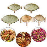 Maxbell Bamboo Woven Basket Tray Round Storage Tray for Vegetables Breakfast Cabinet 22cm Green