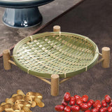 Maxbell Bamboo Woven Basket Tray Round Storage Tray for Vegetables Breakfast Cabinet 22cm Green
