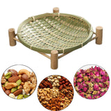 Maxbell Bamboo Woven Basket Tray Round Storage Tray for Vegetables Breakfast Cabinet 22cm Green