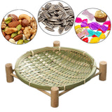 Maxbell Bamboo Woven Basket Tray Round Storage Tray for Vegetables Breakfast Cabinet 22cm Green