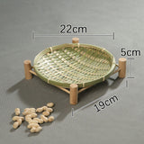 Maxbell Bamboo Woven Basket Tray Round Storage Tray for Vegetables Breakfast Cabinet 22cm Green