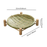 Maxbell Bamboo Woven Basket Tray Round Storage Tray for Vegetables Breakfast Cabinet 22cm Green