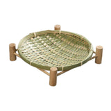 Maxbell Bamboo Woven Basket Tray Round Storage Tray for Vegetables Breakfast Cabinet 22cm Green