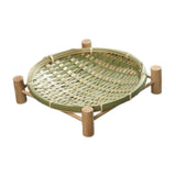 Maxbell Bamboo Woven Basket Tray Round Storage Tray for Vegetables Breakfast Cabinet 22cm Green