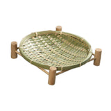 Maxbell Bamboo Woven Basket Tray Round Storage Tray for Vegetables Breakfast Cabinet 22cm Green