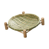 Maxbell Bamboo Woven Basket Tray Round Storage Tray for Vegetables Breakfast Cabinet 22cm Green