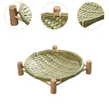 Maxbell Bamboo Woven Basket Tray Round Storage Tray for Vegetables Breakfast Cabinet 22cm Green