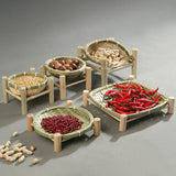 Maxbell Bamboo Woven Basket Tray Round Storage Tray for Vegetables Breakfast Cabinet 22cm Green