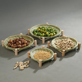Maxbell Bamboo Woven Basket Tray Round Storage Tray for Vegetables Breakfast Cabinet 22cm Green