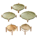 Maxbell Bamboo Woven Basket Tray Round Storage Tray for Vegetables Breakfast Cabinet 22cm Green