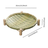 Maxbell Bamboo Woven Basket Tray Round Storage Tray for Vegetables Breakfast Cabinet 26cm Green