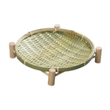 Maxbell Bamboo Woven Basket Tray Round Storage Tray for Vegetables Breakfast Cabinet 26cm Green