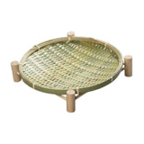 Maxbell Bamboo Woven Basket Tray Round Storage Tray for Vegetables Breakfast Cabinet 26cm Green