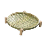Maxbell Bamboo Woven Basket Tray Round Storage Tray for Vegetables Breakfast Cabinet 26cm Green