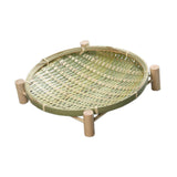 Maxbell Bamboo Woven Basket Tray Round Storage Tray for Vegetables Breakfast Cabinet 26cm Green