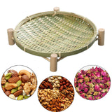 Maxbell Bamboo Woven Basket Tray Round Storage Tray for Vegetables Breakfast Cabinet 26cm Green