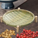 Maxbell Bamboo Woven Basket Tray Round Storage Tray for Vegetables Breakfast Cabinet 26cm Green