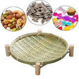 Maxbell Bamboo Woven Basket Tray Round Storage Tray for Vegetables Breakfast Cabinet 26cm Green