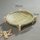 Maxbell Bamboo Woven Basket Tray Round Storage Tray for Vegetables Breakfast Cabinet 26cm Green