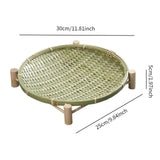 Maxbell Bamboo Woven Basket Tray Round Storage Tray for Vegetables Breakfast Cabinet 30cm Green
