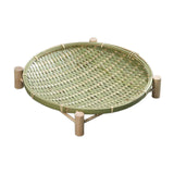 Maxbell Bamboo Woven Basket Tray Round Storage Tray for Vegetables Breakfast Cabinet 30cm Green