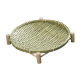 Maxbell Bamboo Woven Basket Tray Round Storage Tray for Vegetables Breakfast Cabinet 30cm Green