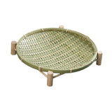 Maxbell Bamboo Woven Basket Tray Round Storage Tray for Vegetables Breakfast Cabinet 30cm Green