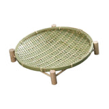 Maxbell Bamboo Woven Basket Tray Round Storage Tray for Vegetables Breakfast Cabinet 30cm Green