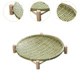 Maxbell Bamboo Woven Basket Tray Round Storage Tray for Vegetables Breakfast Cabinet 30cm Green