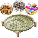 Maxbell Bamboo Woven Basket Tray Round Storage Tray for Vegetables Breakfast Cabinet 30cm Green