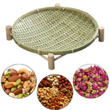 Maxbell Bamboo Woven Basket Tray Round Storage Tray for Vegetables Breakfast Cabinet 30cm Green