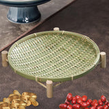 Maxbell Bamboo Woven Basket Tray Round Storage Tray for Vegetables Breakfast Cabinet 30cm Green
