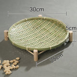 Maxbell Bamboo Woven Basket Tray Round Storage Tray for Vegetables Breakfast Cabinet 30cm Green